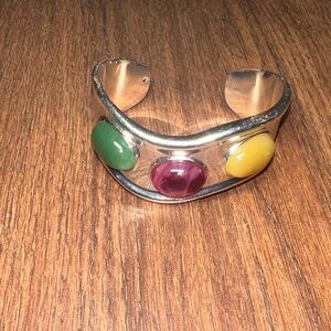 Multicolor Stone Silver Cuff Bracelet - Women Jewelry